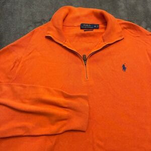 Polo Ralph Lauren Mens Orange Sz.XL 1/4 Zip Sweater Pullover Preppy Holidays